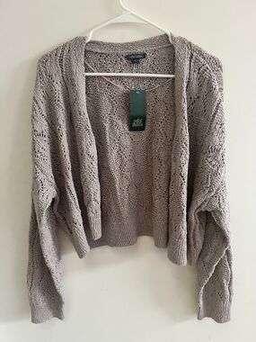 wild fable Taupe Open-Knit Cropped Cardigan